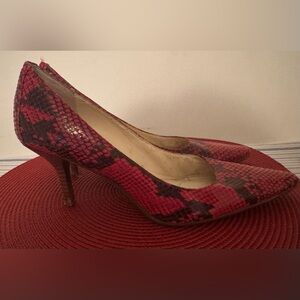 Calvin Klein Red Snakeskin Pointed Toe Pumps